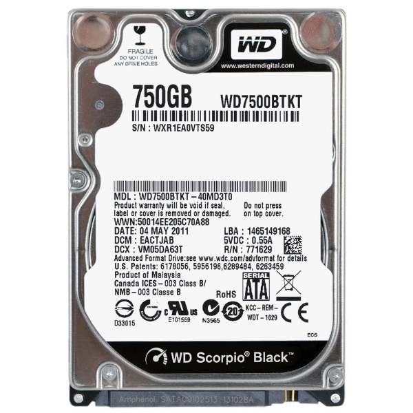 WD7500BTKT Western Digital Scorpio Black 750GB 7200RPM ...